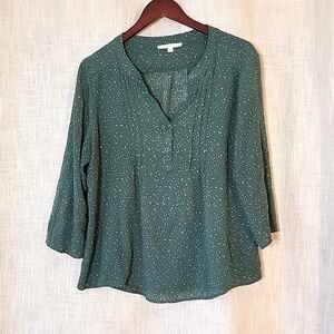 Fun 2 Fun Green and White Polka Dot 3/4 Length Sleeve Blouse size XL